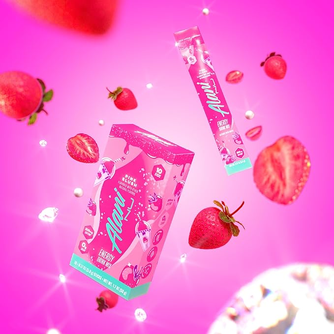 Alani Nu PINK SLUSH Energy Sticks, Energy Drink Powder, 200mg Caffeine, Pre Workout Performance with Antioxidants, On-The-Go Drink Mix, Biotin, B Vitamins, Zero Sugar, 5-10 Calories, 10 Pack