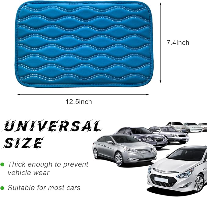 Car Center Console Pad, Waterproof PU Leather Auto Armrest Box Cover, Comfortable Vehicle Arm Rest Protector Cushion Pad for Car SUV, Universal Car Accessories (Blue)
