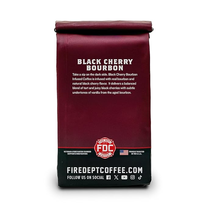 Fire Department Coffee Black Cherry Bourbon Infused Medium Roast Ground Coffee - 12 oz (2 Pack) - Non-Alcoholic - Gives Back to Firefighters - Roasted in the USA - Veteran Owned