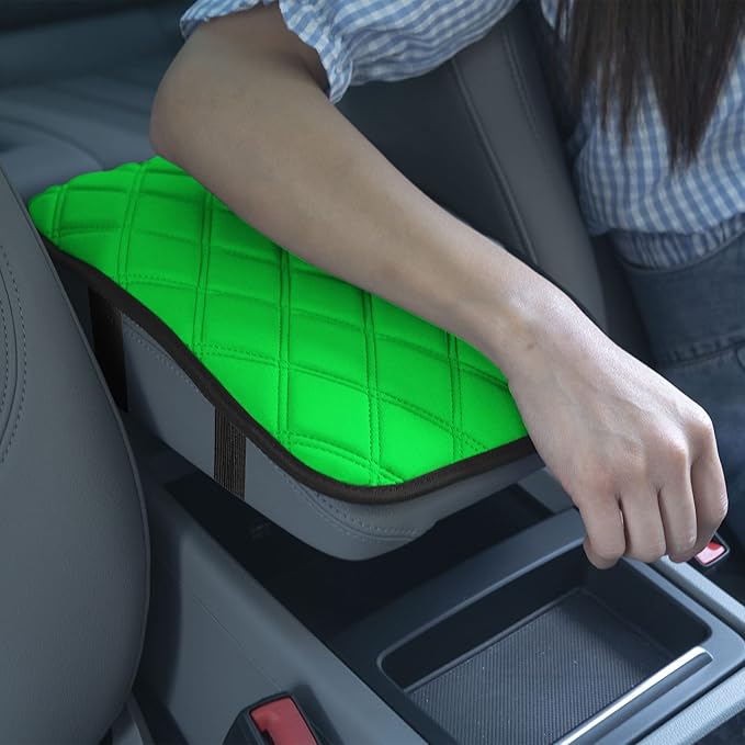 WYLF Water-Resistant Neosupreme Center Console Pad with Diamond Pattern Green Armrest Cushion Cover Soft Protector Universal Fit for Cars Trucks and SUVs