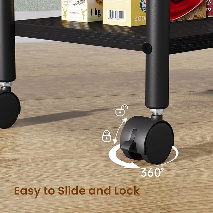 Slim Storage Cart, 4-Tier Small Rolling Cart with Wheels, 9.1" Deep, Narrow Bathroom Shelf Trolley for Kitchen, Bathroom, Laundry Room, Black Large 4-Tier (9.1" W x 33.6" H)
