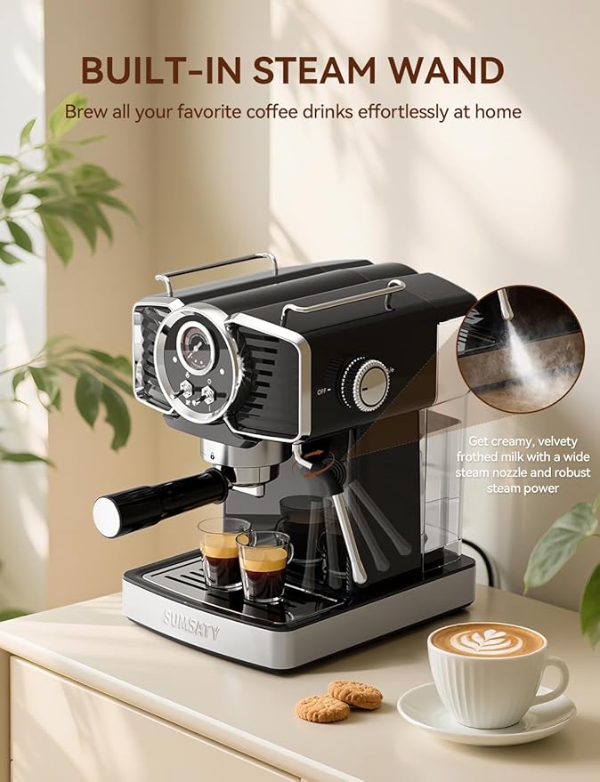 Espresso Machine 20 Bar Espresso Maker with Milk Frother Steam Wand, Professional Expresso Machine for Home Cappuccino & Latte Maker, Retro Coffee Maker with 61oz Water Tank, Black