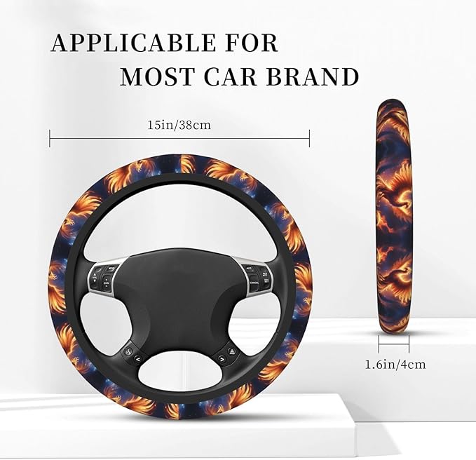 Phoenix Bird Car Steering Wheel Cover, 15 Inch Steering Wheel Cover Stylish Decor for Most Cars