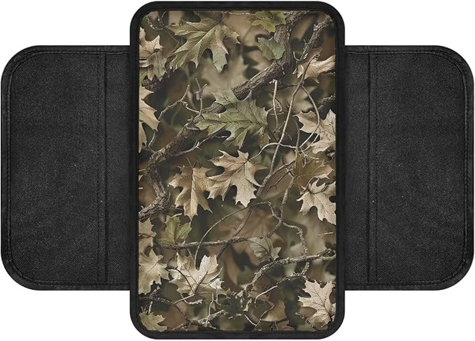 Dreaweet Hunting Deer Camo Car Center Console Cover with Pockets,Car Armrest Cover Center Console Cushion Pad Soft Comfy Arm Rest Cover for Car Truck SUV Van Sedan