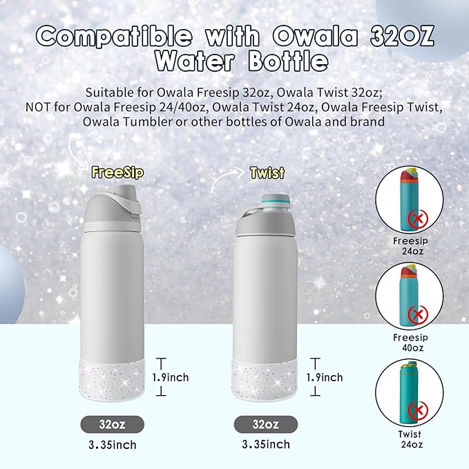 Protective Glitter Silicone Boot Compatible with Owala 24oz 32oz 40oz, Bling Cup Sleeve Bottom Bumper Cover Compatible with Owala FreeSip, Twist, or Flip Stainless Steel Water Bottles