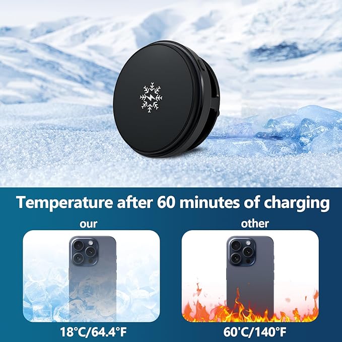 S32 15W Wireless Magnetic Detachable Car - MagSafe Compatible, 3-Second Peltier Cooling, Fast Charging for iPhone 17/16/15 Pro Max, Galaxy S25 (Black)
