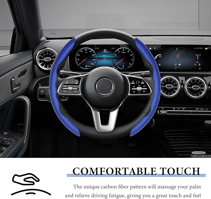 2 PCS Car Steering Wheel Cover, Anti-Skid Carbon Fiber Segmented Steering Wheel Protector, Anti-Slip Wheel Wrap Protective Cover for Most Cars Trucks SUVs, Car Accessories (Blue)