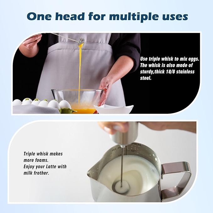 Electric Milk Frother Handheld Rechargeable with Cover-Coffee Frother Wand, Drink Mixer Handheld with 2 Detachable Stainless Whisks 2 Speed Adjustable for Latte, Cappuccino, Matcha, Egg (champagne)
