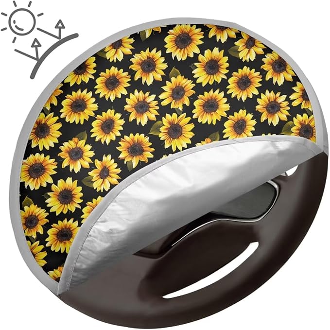Sunflower Steering Wheel Sun Shade Heat Resistant Steering Wheel Cover Anti-Heat Reflector Protector Universal Fit 17 Inch Car Rudder Protector