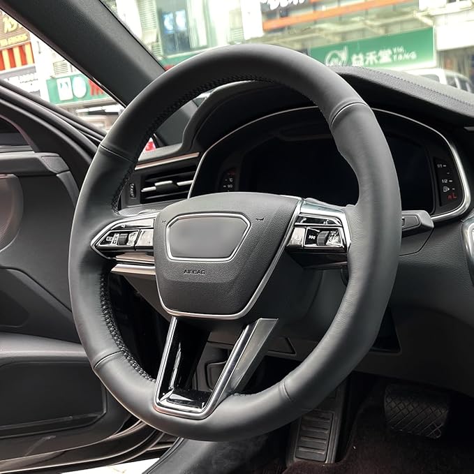 MEWANT Custom DIY Black Smooth Artificial Leather Steering Wheel Cover for Audi A6 Allroad A7 RS 6 Avant RS 7 S6 A7