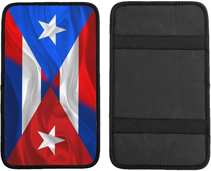 Auto Center Console Pad Puerto Rico Porto Rico Puerto Rican and Cuba Cuban Flag Wavy Car Armrest Cover Armrest Seat Handrail Box Cover Cushion Universal Decoration Protector Accessories