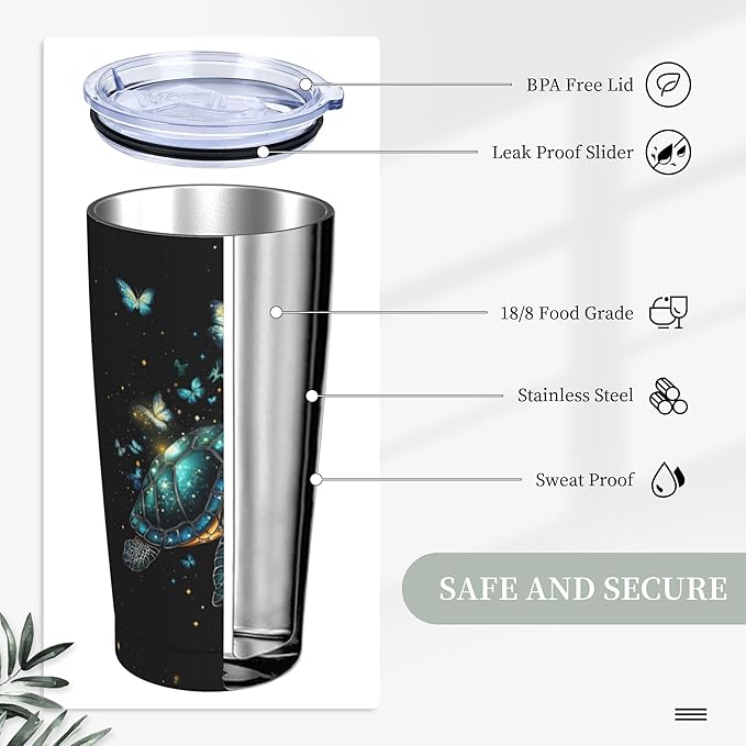 Sea Turtle Tumbler with Lid and Straw 20oz Coffee Tumblers Leakproof Stainless Steel Travel Mug Vacuum Insulated Cup for Iced and Hot