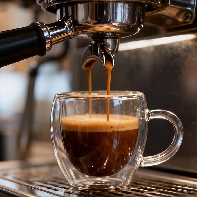 2.5oz Espresso Cups Set of 4, Small Expresso Coffee Cup, Expresso Shot Glass with Handle, Double Wall Insulated Espresso Mugs,Tazas de Cafe Expreso, Fit for Espresso Machine Accessories, Clear