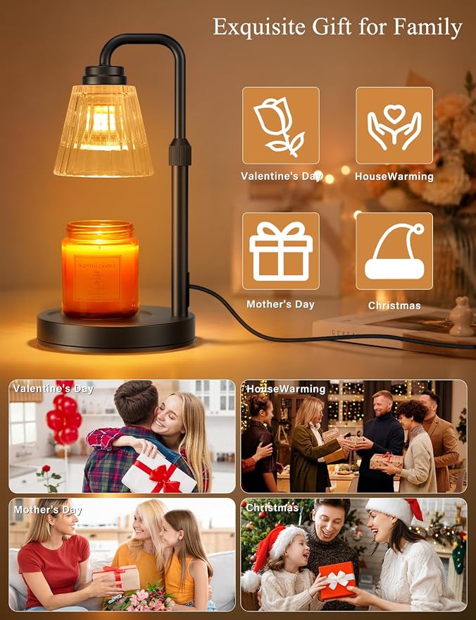 Candle Warmer Lamp with Timer, Dimmable Candle Warmer for Jar Candles, Height Adjustable Wax Melts Warmer, Birthday Gifts for Women Mom, House Warming Gifts New Home Decor