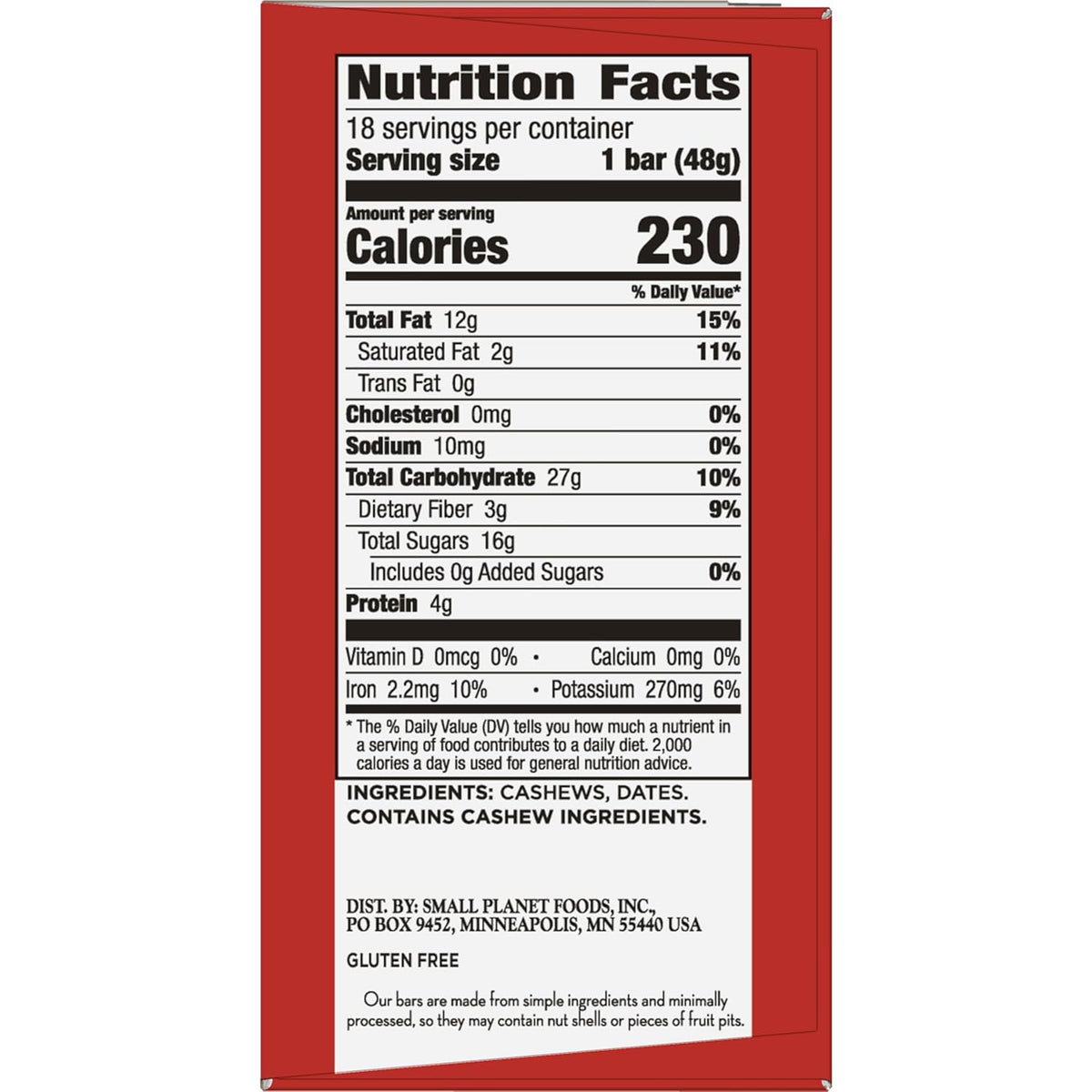 Larabar Cashew Cookie, Fruit and Nut Bars, Gluten Free and Vegan, 30.6 oz, 18 Ct