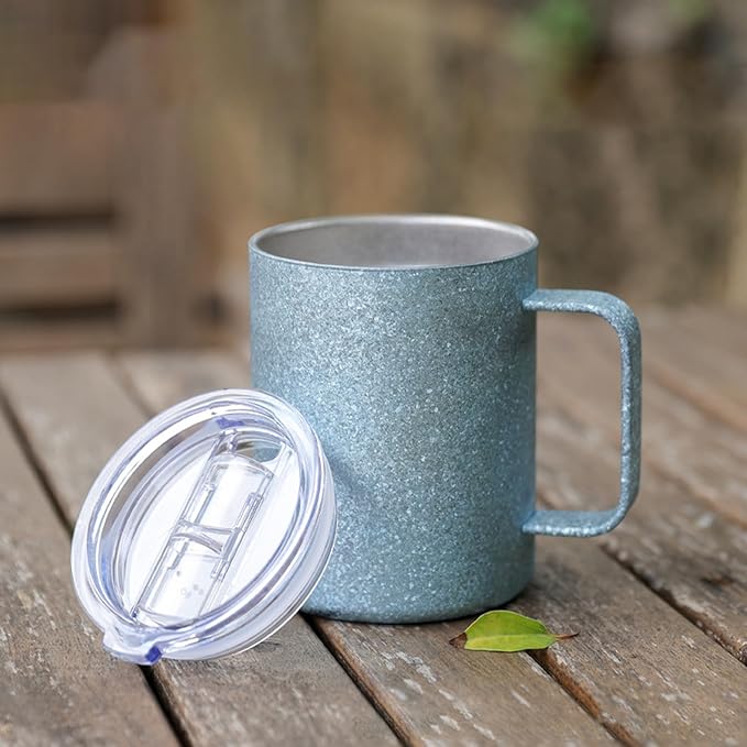 Pure Titanium Mug with Leak-Proof Lid (13.5 oz) Double Wall Vacuum Insulated Camping Cup, Lightweight Travel Drinkware for Coffee, Hiking, Office, Easy Clean RT103T (Ice Crystal Blue)