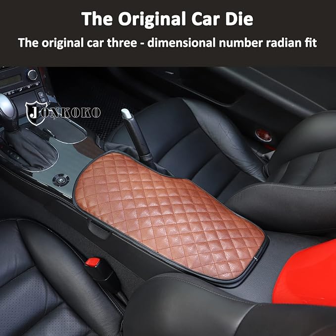 Car Center Console Pad for Chevrolet Corvette C6 2005-2013 Car Armrest Cover Leather Cushion Waterproof Auto Armrest Seat Box Protector Accessories (Leather) (Brown)