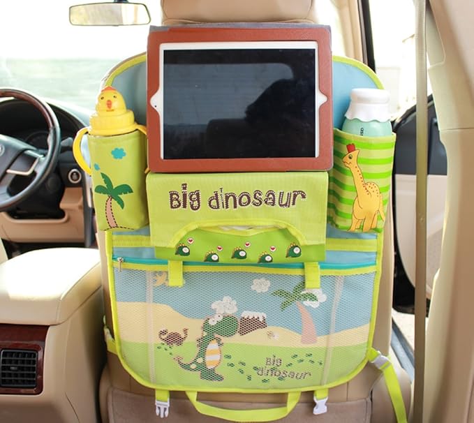 Cute Cartoon Car Backseat Organizer Car Back Seat Storage Bag for Kids-iPad Tablet Holder (Dinosaur)