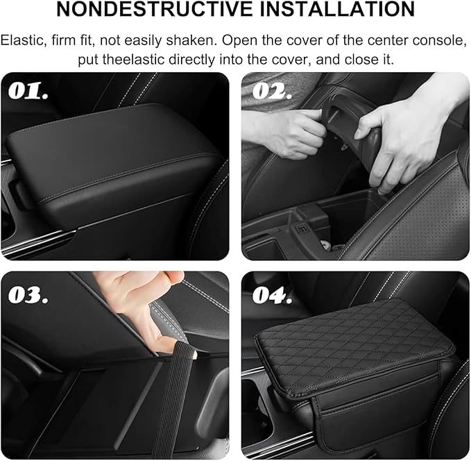 Car Armrest Cushion for BMW iX X1 X2 X3 X4 2004-2025, Center Console Covers Pad Leather Accessories, Arm Rest Protector Mat with Side Storage Bag for SUV/Sedan/Truck,A/Black