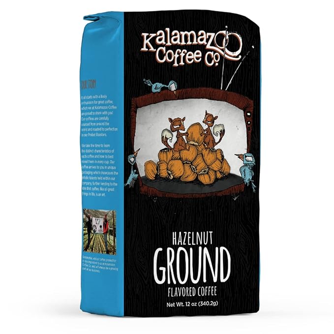KALAMAZOO COFFEE COMPANY Hazlenut Ground Coffee - Filbert Hills Flavored Coffee | 12oz Bag (1 Pack)