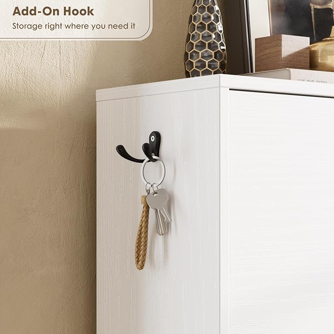 Nicetree Shoe Cabinet with 3 Flip Drawers, Narrow Shoe Organizer Cabinet, Freestanding Shoe Rack Cabinet, Modern Shoe Storage Cabinet for Entryway, Hallway, Foyer, White