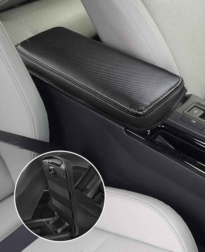 INTGET Center Console Cover for 2026 Toyota Prius Accessories 2023 2024 2025 LE XLE Limited Car Interior Leather Middle Armrest Arm Rest Lid Cushion Pad Protector (2023+, Carbon Fiber Texture)