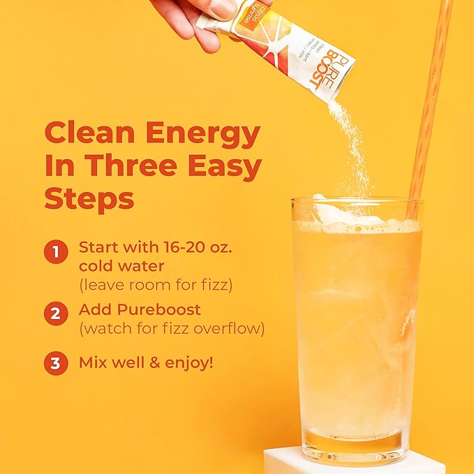 Pureboost Clean Energy Booster, Refreshing Energy Drink Mix with B12 Vitamins, Electrolytes, Antioxidants, Sugar-Free with No Sucralose (Combo Pack, 30 Count)