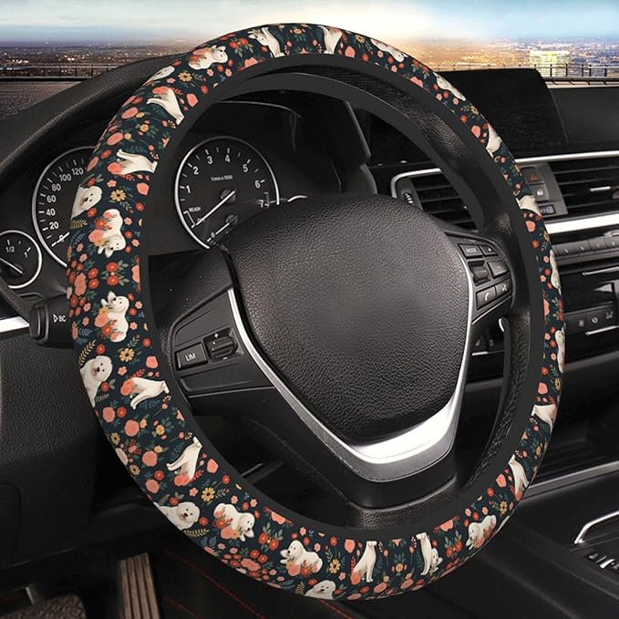 Great Pyrenees Dog Universal Fit Steering Wheel Cover for Car, Truck, and SUV, Durable Steering Wheel Protection