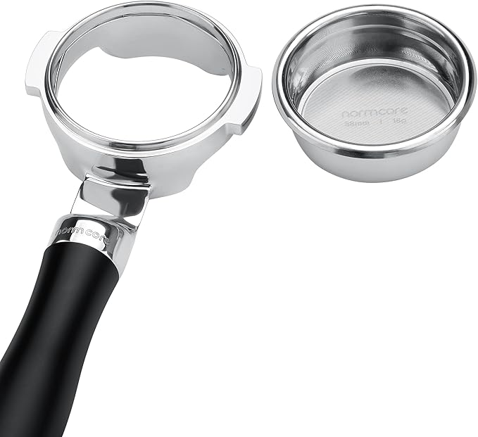 Normcore 58 mm Fit Breville Flat Naked Bottomless Portafilter with 18g Basket, Bottomless Portafilter with Black Anodized Aluminum Fits 58mm Breville Machines