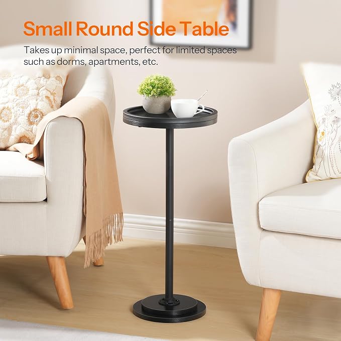HOOBRO Small Round Side Tables, Set of 2, Drink Tables, Coffee Martini Tables with Pedestal Accent for Small Spaces in Living Room, Bedroom, Sofa Couch, Black BB168BZP201