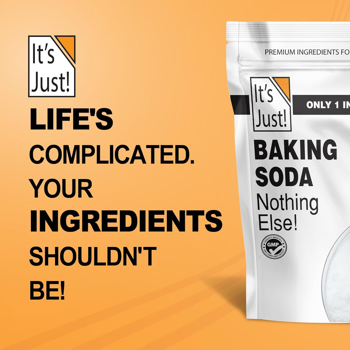 It's Just - Baking Soda, 100% Pure Sodium Bicarbonate, Food Grade, Non-GMO, Made in USA, Cooking, Baking (1.25 Pound)
