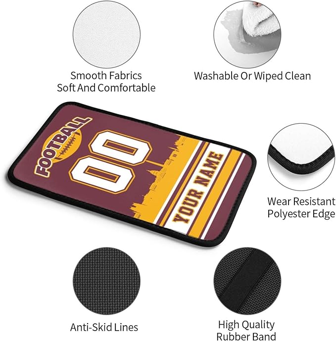 Custom Football Car Armrest Covers Personalized Football Style with Name Number Customized Auto Center Console Pad Car Handrail Box Cushion for Most Vehicle Decor Accessories, Yellow