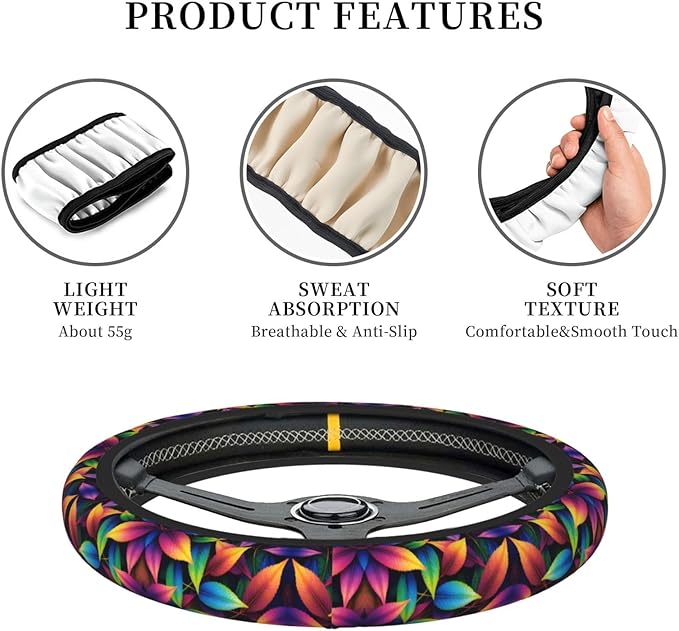 Neoprene Steering Wheel Cover Leaves Pattern Car Steering Wheel Cover Universal Fit for Most Cars