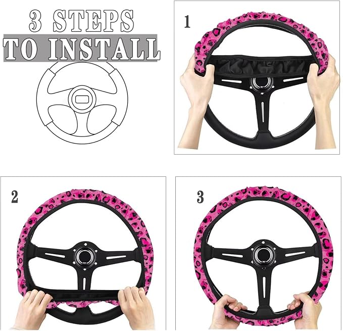 Universal Non-Slip Steering Wheel Cover, 15-inch Polyester Material Driving Accessories, Adjustable for Car and Truck(Cool Purple Leopard Print)