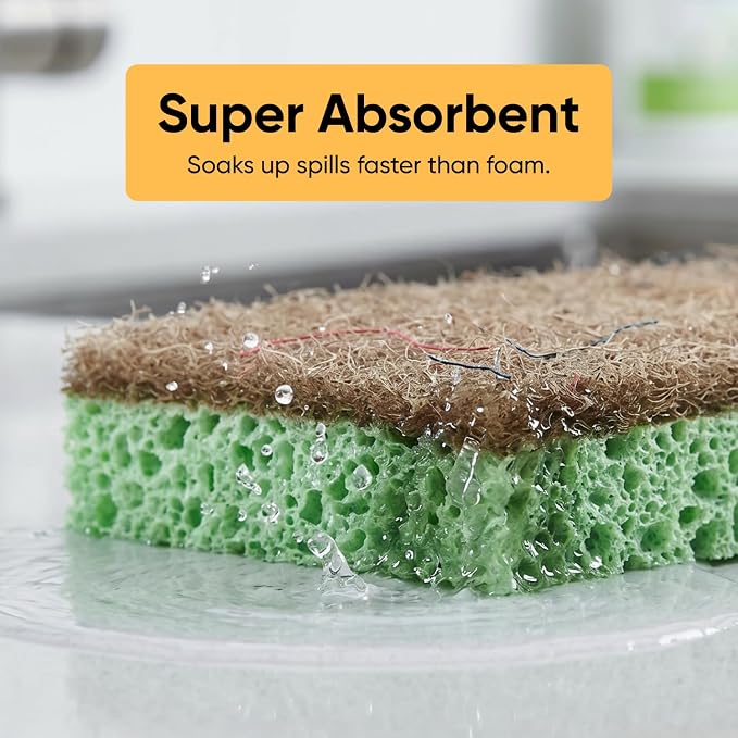 Superio Non-Scratch Cellulose Sponge Scrub Heavy Duty Kitchen Sponges Scrubbers with Scouring Pad (1)