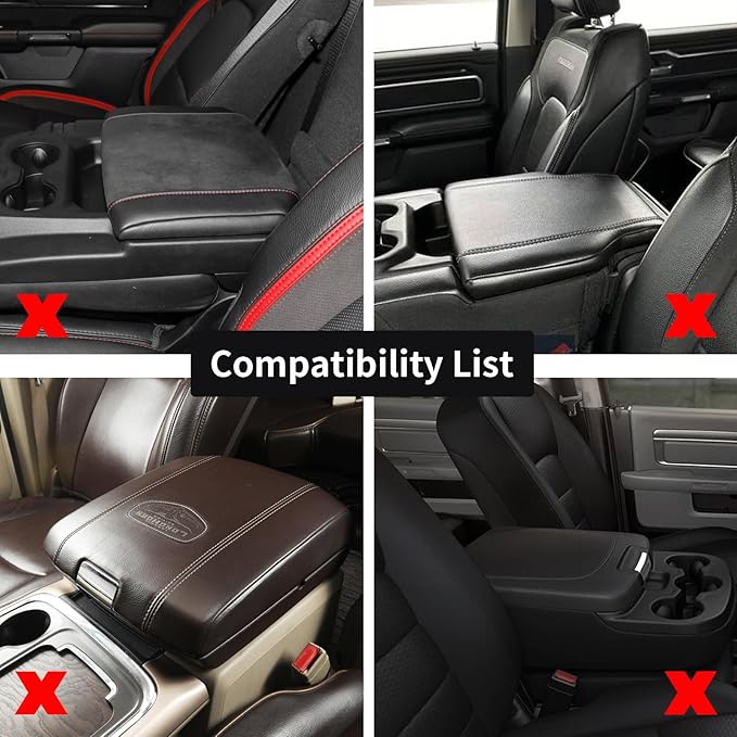 GIANT PANDA Custom Fit Center Console Cover for Dodge RAM 1500,2500,3500,2013-2023 with Bucket Console- Waterproof Faux Leather Armrest Center Cover - Full Protection-Black