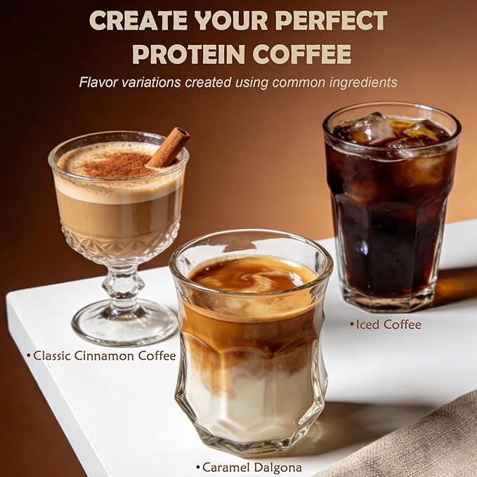 Protein Coffee Powder, Whey Protein Iced Coffee | 14-Mushroom Blend with Reishi & Lion’s Mane, L-Theanine, Ashwagandha & DHA | No Added Sugar, Keto Friendly, Gluten Free | Cinnamon Flavor, 20 Servings