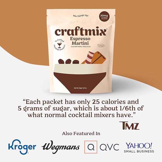 Craftmix Espresso Martini Cocktail & Mocktail Drink Mixer, Skinny Mixes - Water Flavoring Packets - Made With Real Coffee Beans - Vegan, Low-Carb, Low-Sugar, Non-GMO, Dairy Free, Gluten Free, 12 Pack