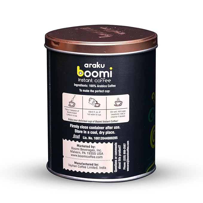 Boomi Premium Single Origin Instant Coffee Powder | Medium Roast, 100% Arabica, Mold & Mycotoxin Free | 7oz Tin (1 Pack)