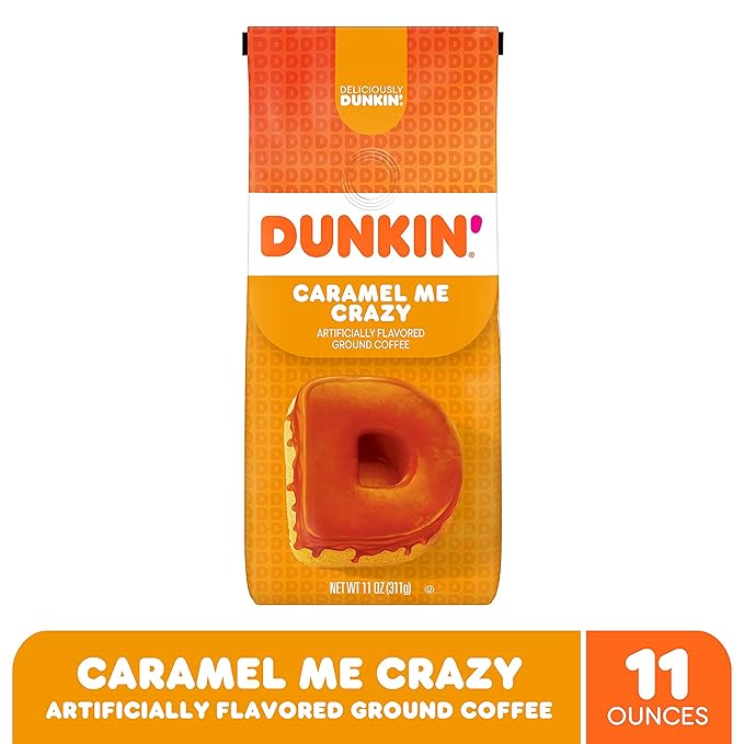 Dunkin' Caramel Me Crazy Flavored Ground Coffee,11 Ounces,(Pack of 2)