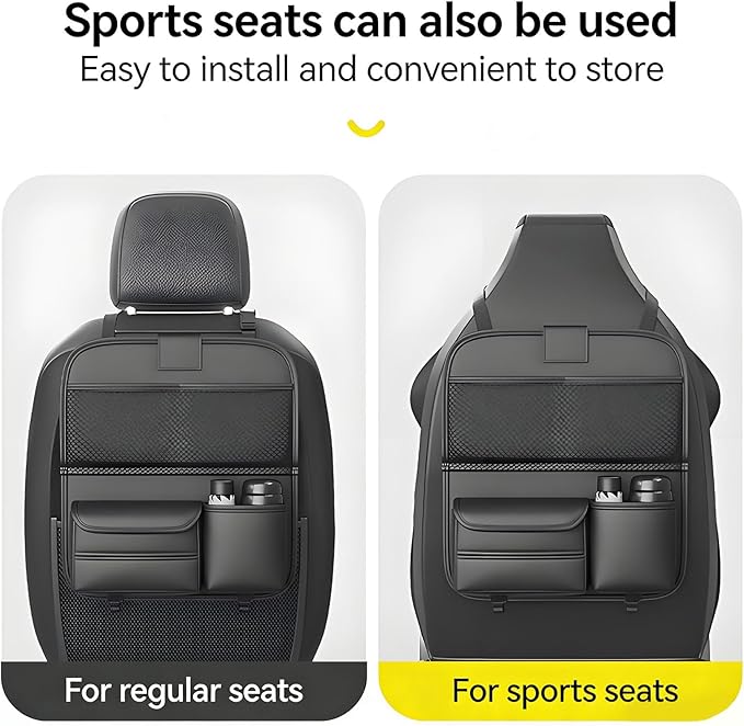 2 Pack Universal Premium Leather Foldable Car Backseat Organizer with Table Tray, Seat Back Protector with Touch Screen Pad Phone Holder, Car Storage Pockets Tissue Box with School Bags Hooks