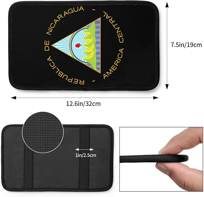 Coat of Arms of Nicaragua Car Center Console Cover, Universal Waterproof Armrest Pad, Soft Comfort Cushion & Scratch-Resistant Protector for Cars, SUVs and Trucks