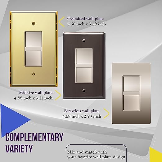ENERLITES Double Paddle Rocker Decorator Switch, Ground Terminal, Clamp-Type Back Insert Wiring, Copper Wires Only, Single Pole, Residential/Commercial Grade, 15A 120-277VAC, 62834-NK, Nickel