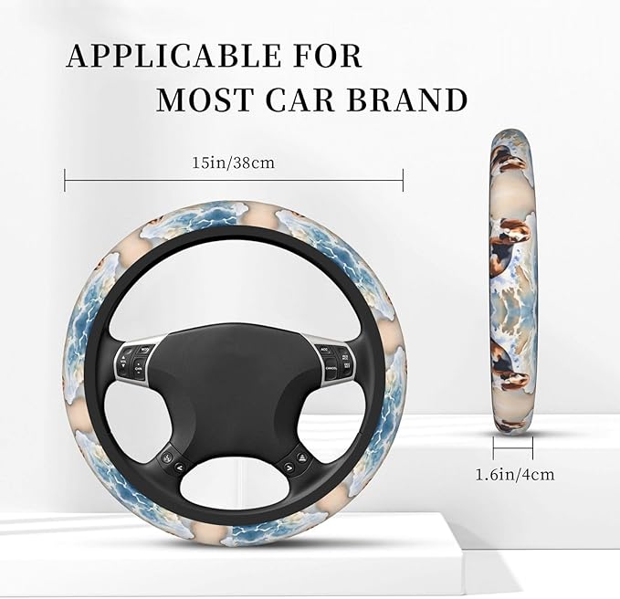 Art Basset Hound Car Steering Wheel Cover, 15 Inch Steering Wheel Cover Stylish Decor for Most Cars