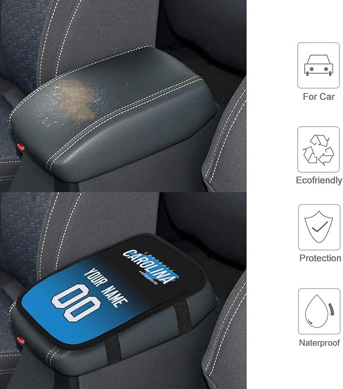 Custom Football Car Armrest Covers Universal Auto Center Console Pad Car handrail Box Cushion Personalized Add Name & Number Fans Gift Fit Suit for SUV Truck Sedan Van