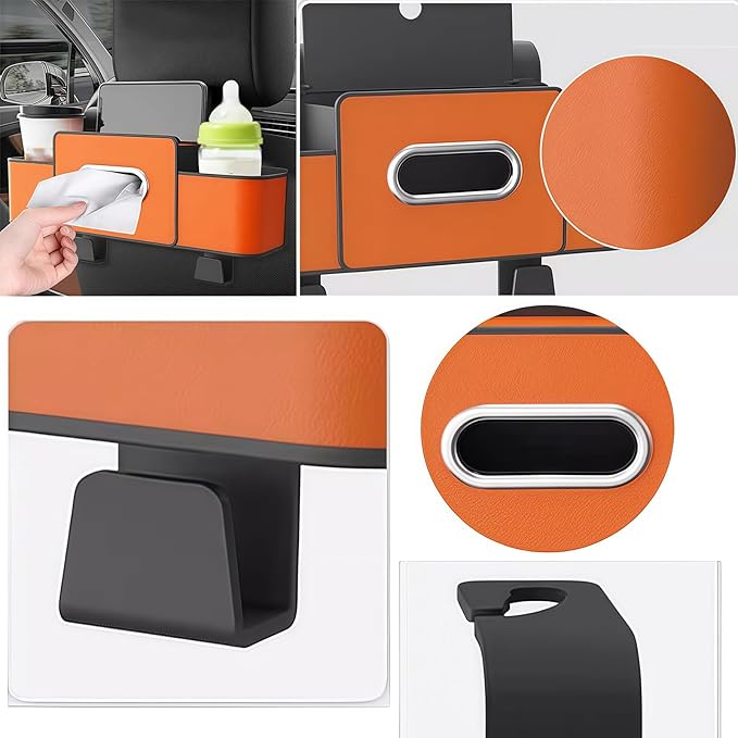 3-in-1 Car Backseat Organizer, Multifunctional Car Seat Back Storage Box, Car Organizers and Storage, For Hold Drinks, Handbag, Keep Your Ride Clean & Organized (Strap Installation, Orange)