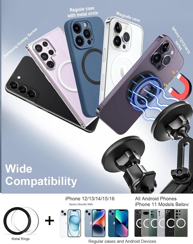 for Magsafe Car Mount Cup Holder - [Bottle Friendly] 2-Pack Magnetic Phone Holder for Car Cup Vent with Height Adjustable Arm, for iPhone Air 17 Pro Max 16 15 14 13 12 11, S25, 4.7 to 7" Smartphones
