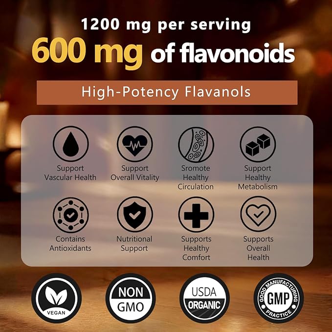 High Flavanol Cocoa Powder, 1200mg Flavanols per Serving, Natural Unsweetened Dutch Cocoa for Baking, Cooking & Beverages, Rich Dark Chocolate Flavor (01)