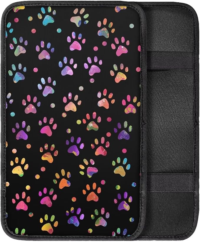 Colorful Dog Paws Arm Rest Car Car Center Console Cover Auto Console Armrest Cover Easy to Install Universal Cars Interior Accessories Cars Arm Rest Cover 12.3 x 7.5 Inch