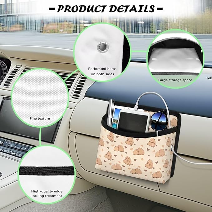 Cute Capybara Car Side Pocket Organizer, Auto Front Rear Seat Storage Bag for Cell Phone Sunglasses Coins, Document Holder Tray Pouch for Vehicle Seat, Women Men Car Accessories